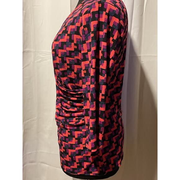 Ann Taylor Women's Top Faux Wrap Multicolor Vibrant Geometric Design Size XL - Picture 3 of 4
